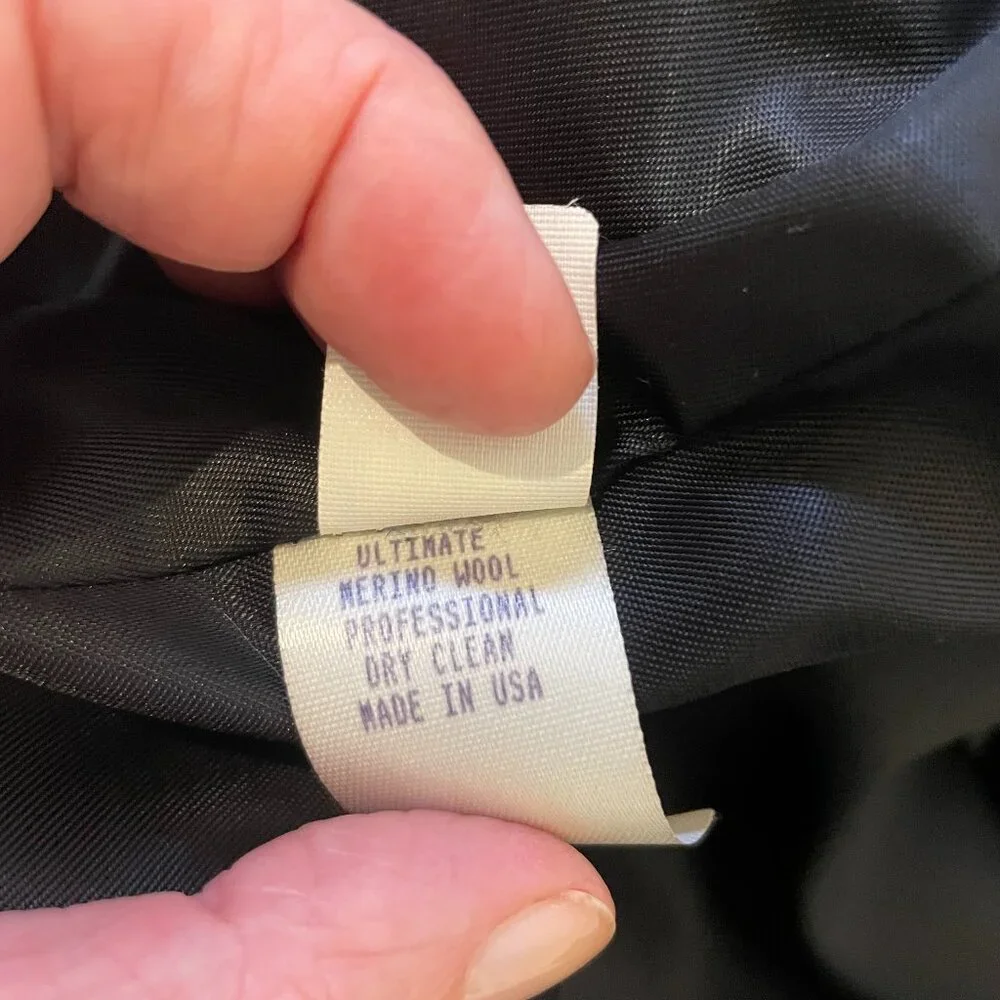 Calvin Klein Maxi Coat Size 12 Vintage 80's Black Double Breast Belt Merino Wool - Picture 15 of 15